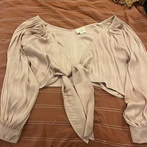 Satin front tie blouse